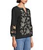 John Mark Floral Embroidered Split V-Neck 3/4 Tiered Sleeve Peasant Top - Image 3
