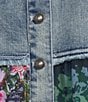 John Mark Floral Lace Denim Point Collar Long Sleeve Button Front Peplum Jacket, Color:Denim - Image 4
