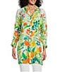 John Mark Floral Point Collar 3/4 Sleeve Button Front Tunic, Color:Floral Multi - Image 1