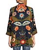 Color:Floral Multi - Image 2 - Floral Print 3/4 Pintuck Sleeve Open Front Kimono