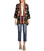 Color:Floral Multi - Image 3 - Floral Print 3/4 Pintuck Sleeve Open Front Kimono