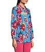 Color:Floral Multi - Image 3 - Floral Print Point Collar 3/4 Sleeve Button Front Top