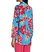 Color:Floral Multi - Image 4 - Floral Print Point Collar 3/4 Sleeve Button Front Top