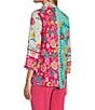 Color:Floral Multiple - Image 4 - Floral Print Point Collar 3/4 Sleeve Button Front Tunic