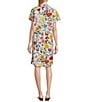Color:Floral Multi - Image 2 - Floral Print Point Collar Short Sleeve Button Front Dress