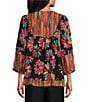 John Mark Floral Print Split-V Neck 3/4 Sleeve Top, Color:Multi - Image 2