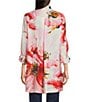 John Mark Floral Wire Collar Long Roll-Tab Sleeve Hi-Low Hem Button-Front Tunic, Color:Pink Floral - Image 2