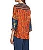 John Mark Geometric Boho Spice Marble Print Embroidered Tasseled Tie Split Neck 3/4 Sleeve Pheasant Blouse, Color:Sprit - Image 4