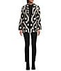 John Mark Ikat Tapestry Long Sleeve Open Front Oversized Jacket, Color:Black/Winter White - Image 3