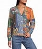 John Mark Knit Patchwork Butterfly Print V-Neck Long Sleeve Button Front Cardigan - Image 1