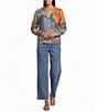 John Mark Knit Patchwork Butterfly Print V-Neck Long Sleeve Button Front Cardigan - Image 3