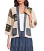 John Mark Knit Patchwork Embroidered Shawl Collar 3/4 Sleeve Button Front Cardigan - Image 1