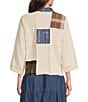 John Mark Knit Patchwork Embroidered Shawl Collar 3/4 Sleeve Button Front Cardigan - Image 2
