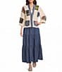 John Mark Knit Patchwork Embroidered Shawl Collar 3/4 Sleeve Button Front Cardigan - Image 3