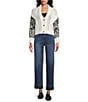 John Mark Knit Patchwork Print Shawl Collar Embroidered Long Sleeve Button Front Cardigan, Color:Ivory - Image 3