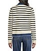 John Mark Knit Stripe Floral Embroidered Denim Trimmed Point Collar Long Sleeve Button Front Jacket, Color:Ivory Black - Image 3