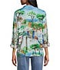 John Mark Landscape Print Point Collar 3/4 Roll-Tab Sleeve Button Front Shirt - Image 2