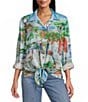John Mark Landscape Print Point Collar 3/4 Roll-Tab Sleeve Button Front Shirt - Image 1