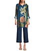 John Mark Large Multi Floral Print Point Collar Long Sleeve Roll Tab Button Up Tunic, Color:Floral Multi - Image 9