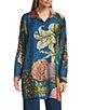 John Mark Large Multi Floral Print Point Collar Long Sleeve Roll Tab Button Up Tunic, Color:Floral Multi - Image 12