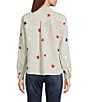 John Mark Linen Allover Embroidered Stars Wire Collar Long Roll-Tab Sleeve Button Front Tie Blouse, Color:Flax - Image 2