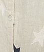 John Mark Linen Allover Embroidered Stars Wire Collar Long Roll-Tab Sleeve Button Front Tie Blouse, Color:Flax - Image 6
