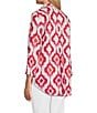 Color:Fuchsia Print - Image 4 - Linen Blend Wire Collar Button Front Roll Tab Sleeve Tunic