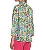 Color:Floral Multiple - Image 4 - Linen Floral Print Point Collar 3/4 Sleeve Button Front Tunic