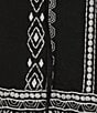 Color:Black - Image 3 - Linen Blend Split Round Neck 3/4 Sleeve Embroidered Tassel Tie Midi Dress