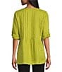 John Mark Linen Y-Neck Roll Tab Sleeve Pintuck Tunic, Color:Chart - Image 2
