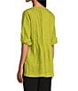 John Mark Linen Y-Neck Roll Tab Sleeve Pintuck Tunic, Color:Chart - Image 4
