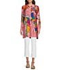 Color:Multiple - Image 3 - Map Print Point Collar Button Front Long Roll-Tab Sleeve Tunic