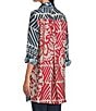 John Mark Medallion Abstract Print Point Collar Long Roll-Tab Sleeve Button Front Tunic, Color:Blue Print - Image 4
