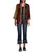 John Mark Mix Burnout Rhinestone Detail Open Front 3/4 Sleeve Kimono, Color:Multi - Image 5