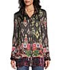 John Mark Mix Media Velvet Burnout Point Collar Long Sleeve Tunic, Color:Multi - Image 1