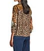 John Mark Mixed Animal And Floral Print Ditsy Point Collar Dolman Cinched Sleeve Button Front Tie Blouse, Color:Multi - Image 4