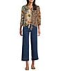 John Mark Mixed Animal And Floral Print Ditsy Point Collar Dolman Cinched Sleeve Button Front Tie Blouse, Color:Multi - Image 5