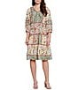 John Mark Mixed Floral V-Neck 3/4 Sleeve Shift Dress - Image 4