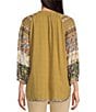 Color:Multi - Image 2 - Mixed Media 3/4 Sleeve Split V-Neck Embroidered High-Low Top