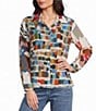 John Mark Multi Color Abstract Wire Collar Long Roll-Tab Sleeve Button Front Shirt - Image 1