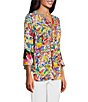 Color:Multi - Image 3 - Multi-Color Flower Print Y-Neck 3/4 Flounce Sleeve Tunic