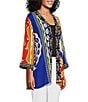 John Mark Multi Print Open Front 3/4 Sleeve Kimono, Color:Geometric Multi - Image 3