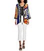 John Mark Multi Print Open Front 3/4 Sleeve Kimono, Color:Geometric Multi - Image 5