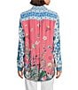 John Mark Multi Print Point Collar Long Roll-Tab Sleeve Button Front Top, Color:Blue - Image 2