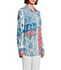 John Mark Multi Print Point Collar Long Roll-Tab Sleeve Button Front Top, Color:Blue - Image 4