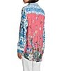 John Mark Multi Print Point Collar Long Roll-Tab Sleeve Button Front Top, Color:Blue - Image 5