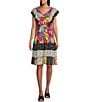 Color:Multi - Image 1 - Multi Print V-Neck Ruffle Short Sleeve Knee Length Dress