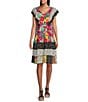 Color:Multi - Image 1 - Multi Print V-Neck Ruffle Short Sleeve Knee Length Dress