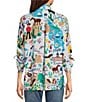 Color:Multi - Image 2 - Novelty Print Collar Neck 3/4 Sleeve Top