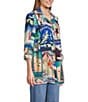 John Mark Novelty Travel Print Point Collar Roll-Tab Sleeve Button Front Tunic, Color:Travel Print - Image 5